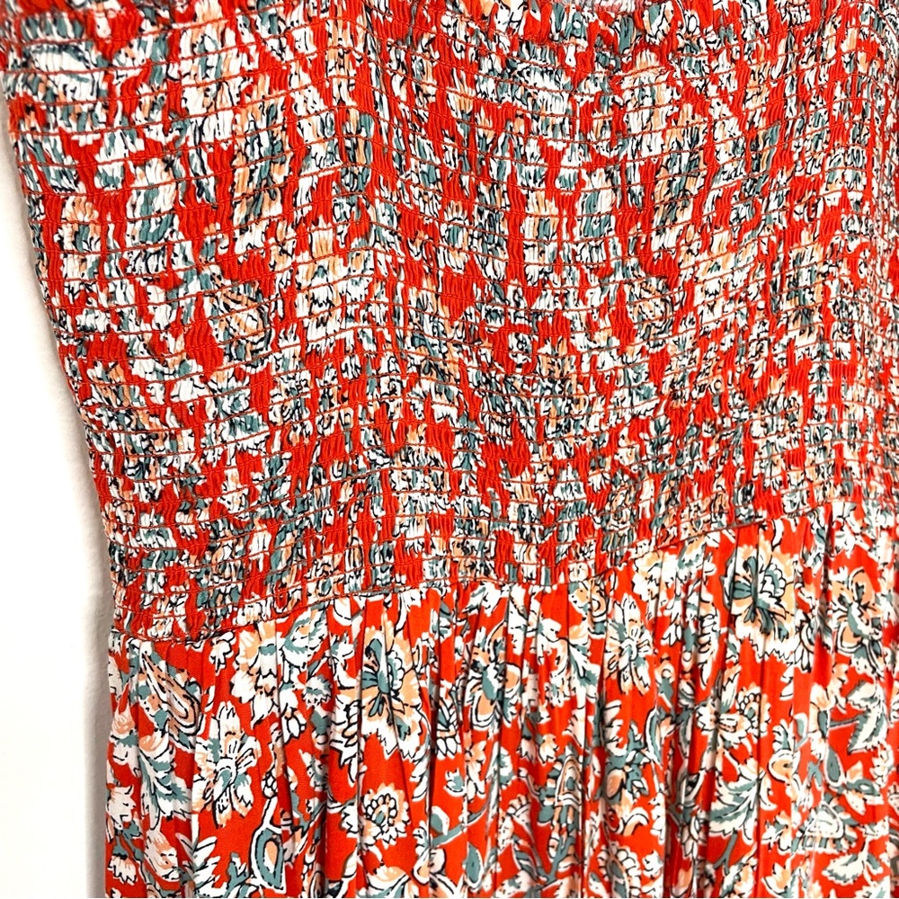 Old Navy Floral Paisley Smocked Midi Dress M Red White Blue Spaghetti Strap NWT - Picture 6 of 13